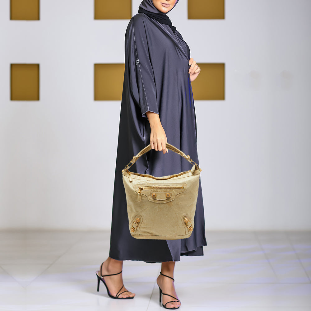 BALENCIAGA Beige Leather GGH Day Hobo