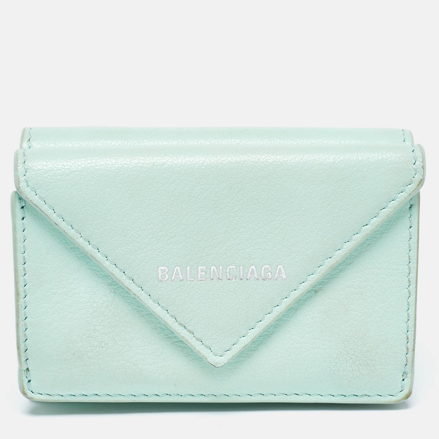 BALENCIAGA Mint Green Leather Mini Papier Wallet