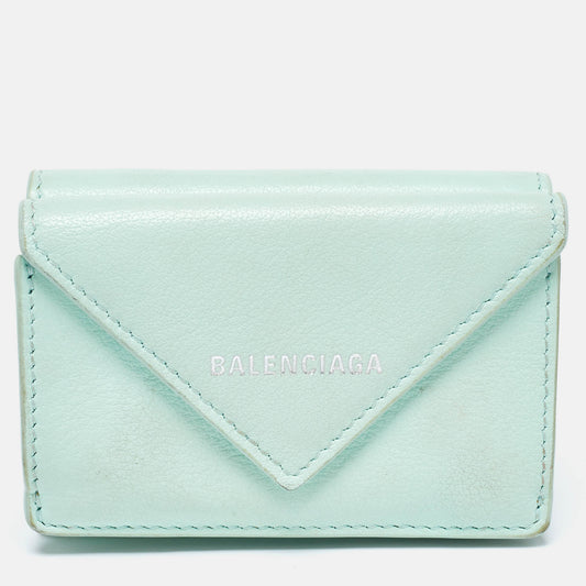 BALENCIAGA Mint Green Leather Mini Papier Wallet