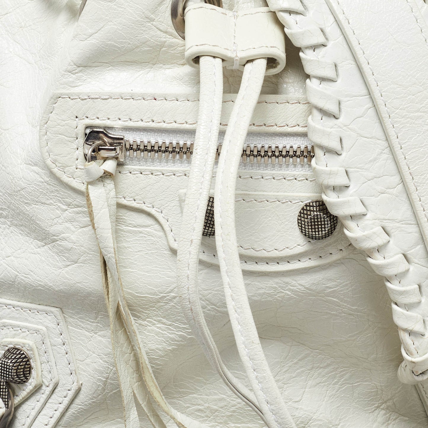 BALENCIAGA White Leather XS Le Cagole Bucket Bag