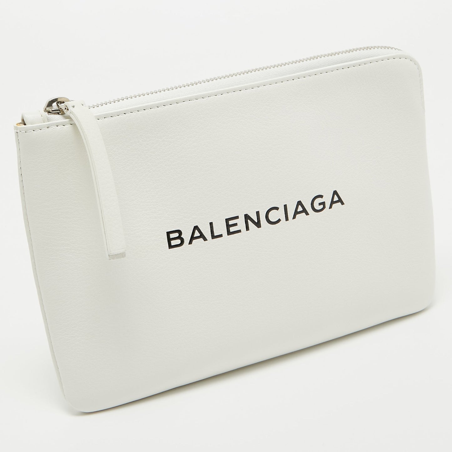BALENCIAGA White Leather Zip Pouch