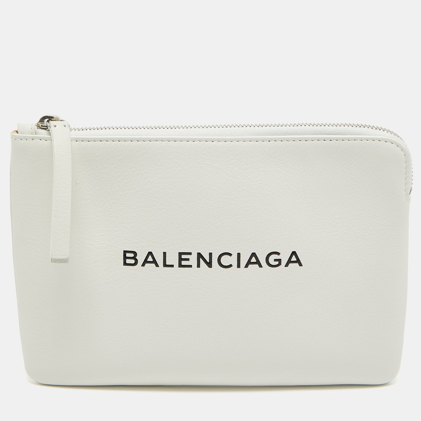 BALENCIAGA White Leather Zip Pouch