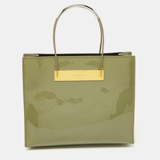 BALENCIAGA Grey Patent Leather Small Cable Shopper Tote