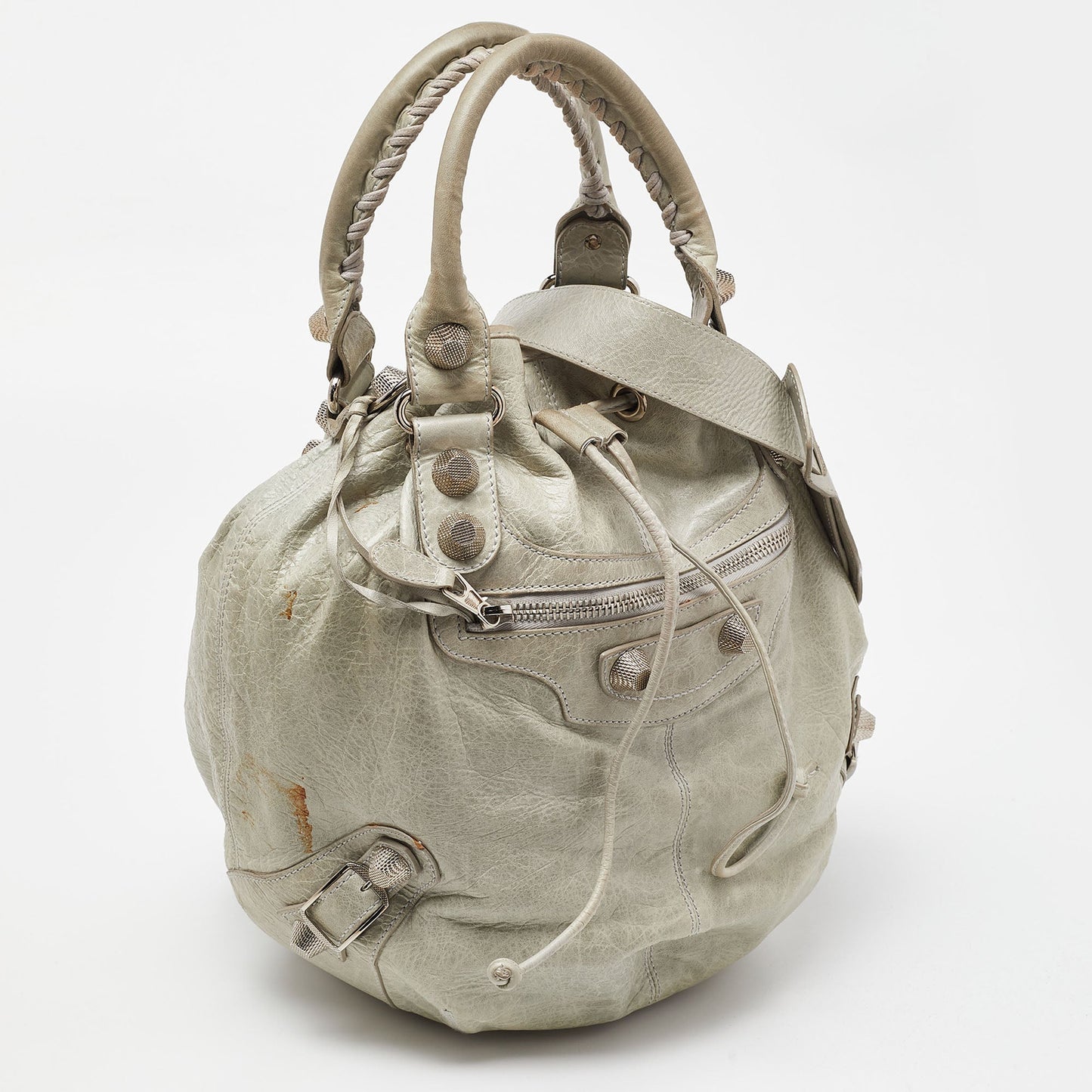 BALENCIAGA Argent Leather GSH Pompon Hobo