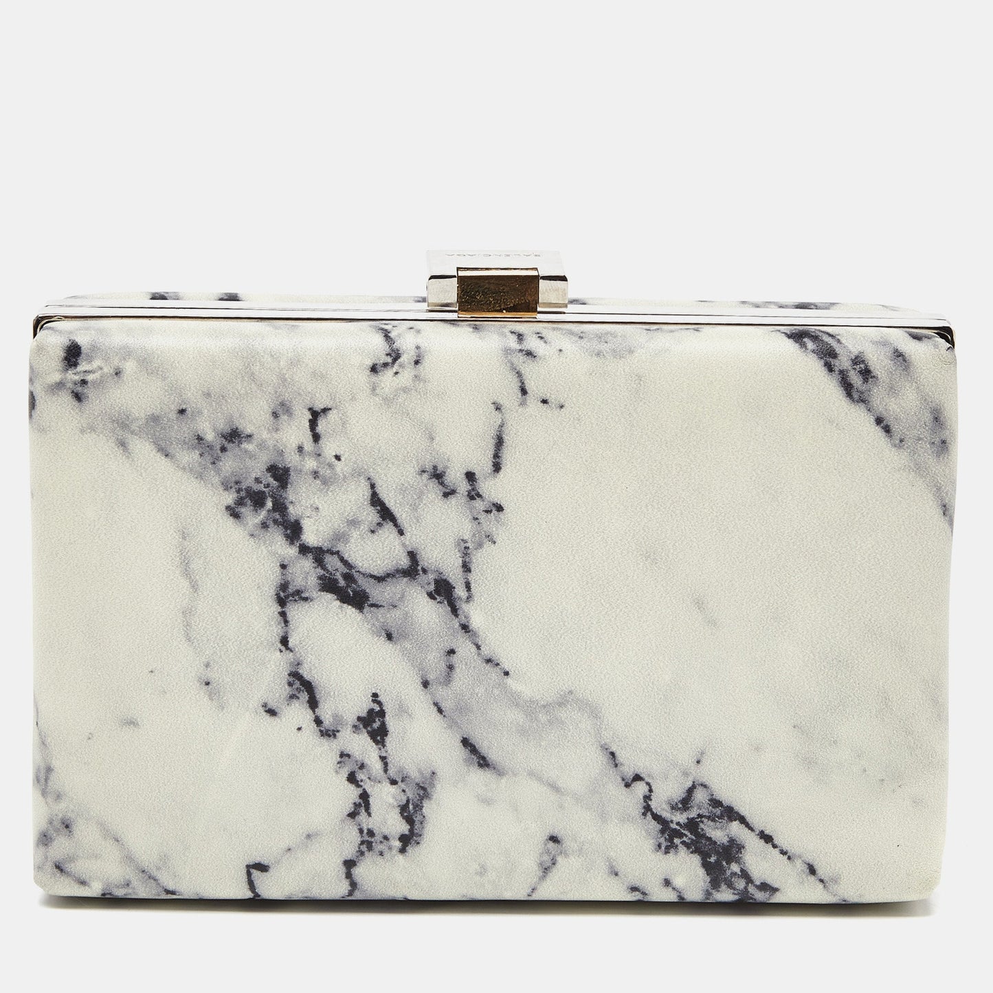 BALENCIAGA Off White/Black Marble Leather Le Dix Minaudiere Box Clutch