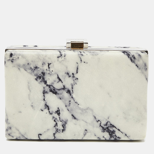 BALENCIAGA Off White/Black Marble Leather Le Dix Minaudiere Box Clutch