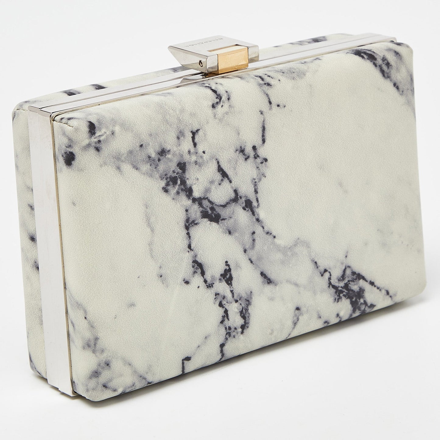 BALENCIAGA Off White/Black Marble Leather Le Dix Minaudiere Box Clutch