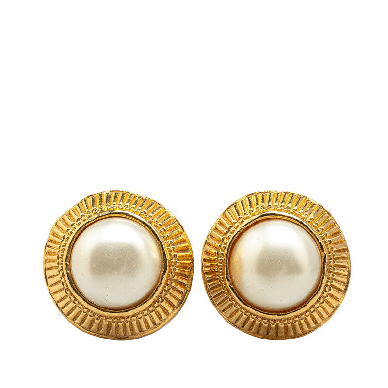 Chanel Gold Plated Faux Pearl Earrings