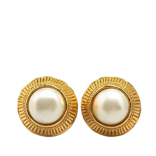 Chanel Gold Plated Faux Pearl Earrings