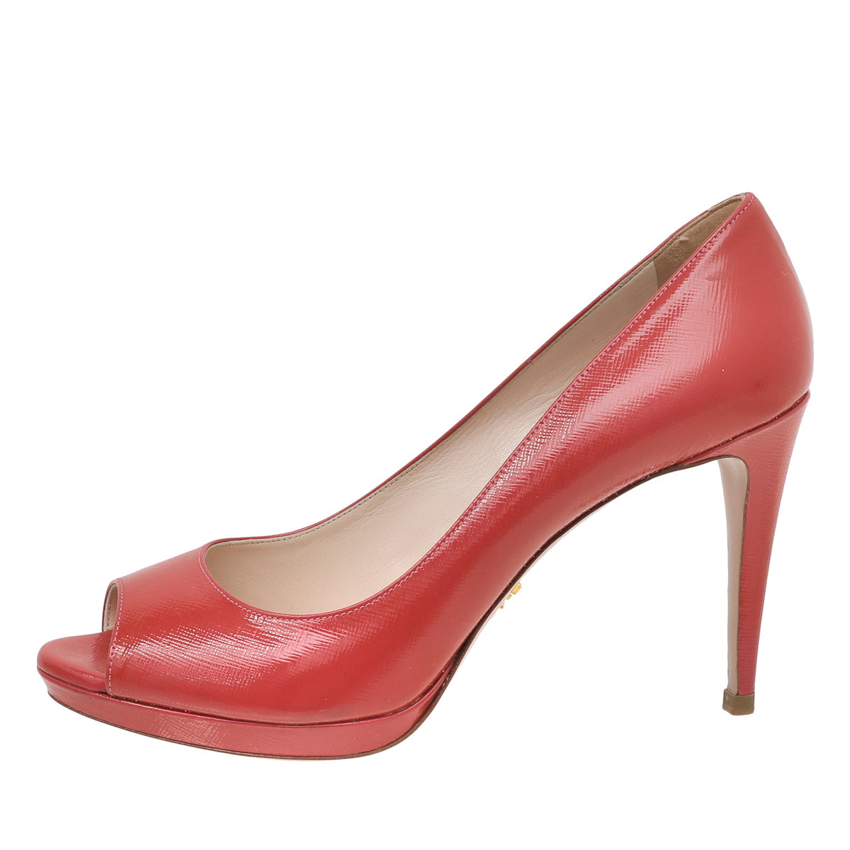 Prada Coral Vernice Peep Toe Pumps 39.5