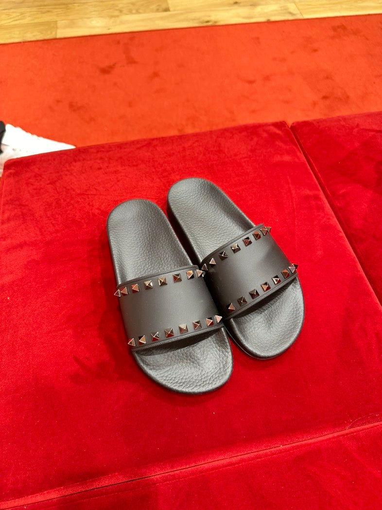 Valentino Black Stud Slide Sandals Size 37