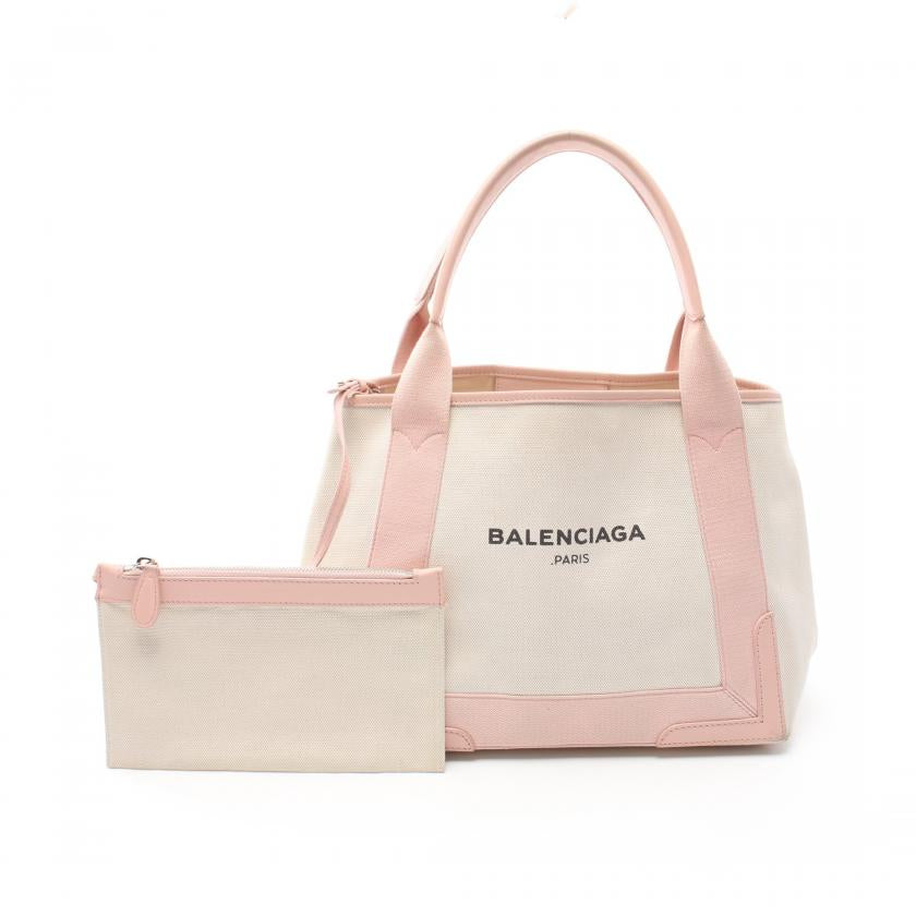 Balenciaga Navy Cabas S Ivory Pink Leather Canvas Tote Handbag