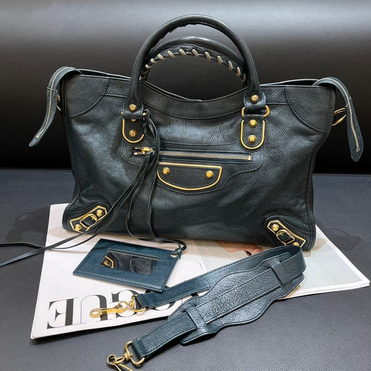 Balenciaga Black Leather Motorcycle Bag Large