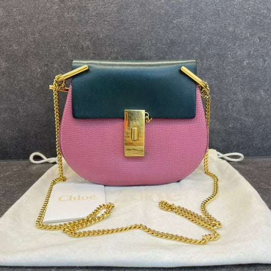 Chloe Drew Shoulder Bag Pink Green