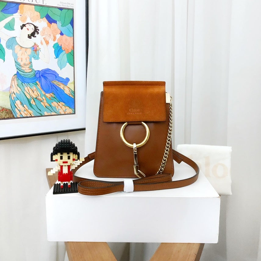 chloe mini faye tan leather shoulder bag