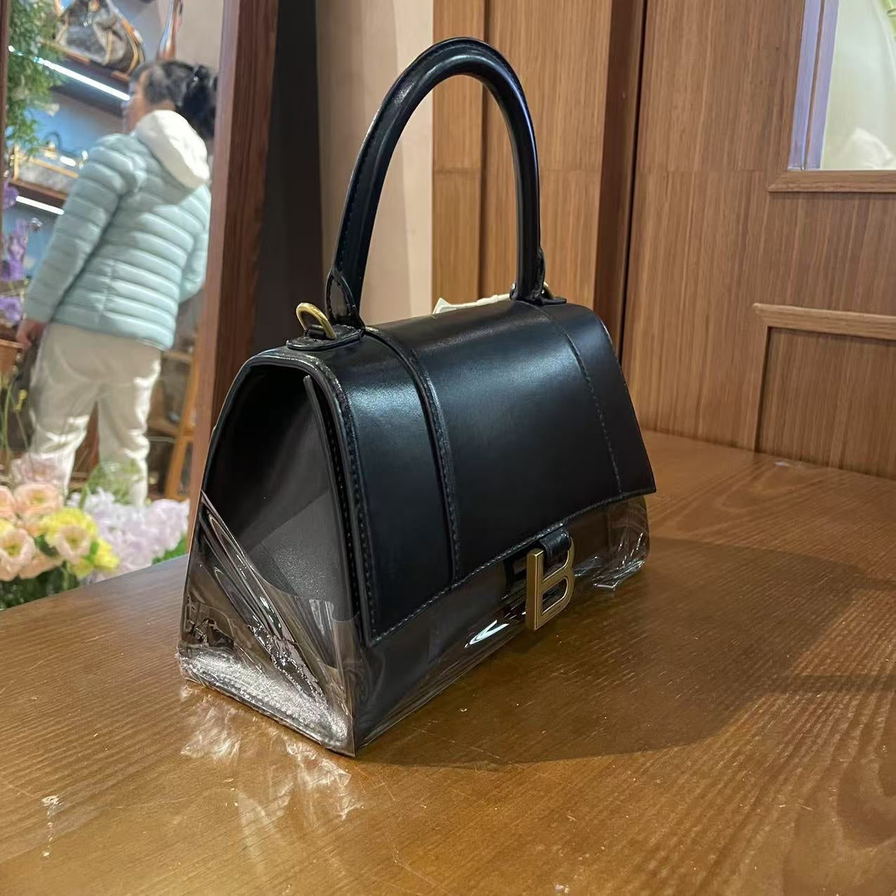 Balenciaga Hourglass Bag - Black Leather Top Handle Bag