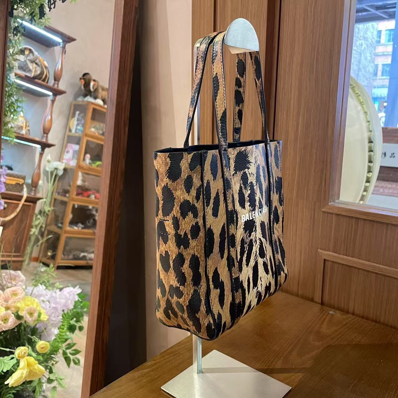 Balenciaga Animal Print Tote Bag in Brown Canvas