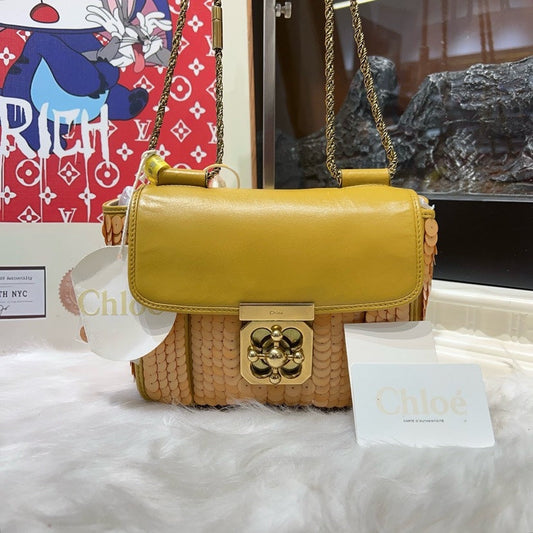 Chloe Leather and Sequin Yellow Shoulder Bag