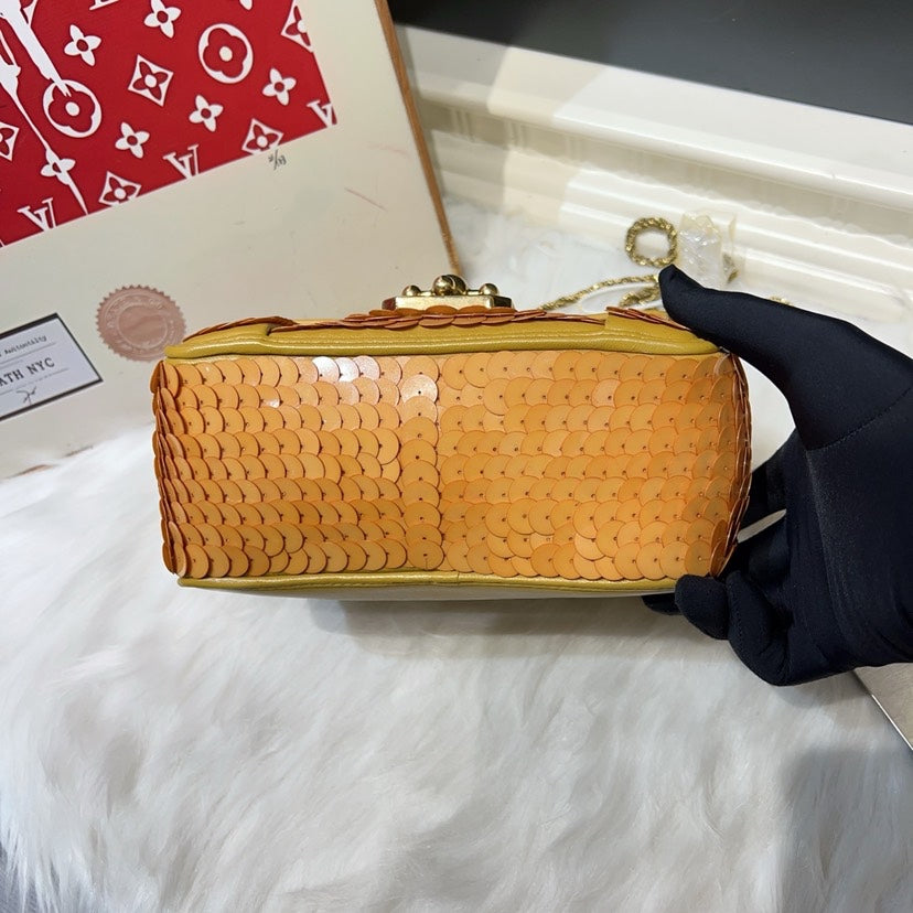 Chloe Leather and Sequin Yellow Shoulder Bag