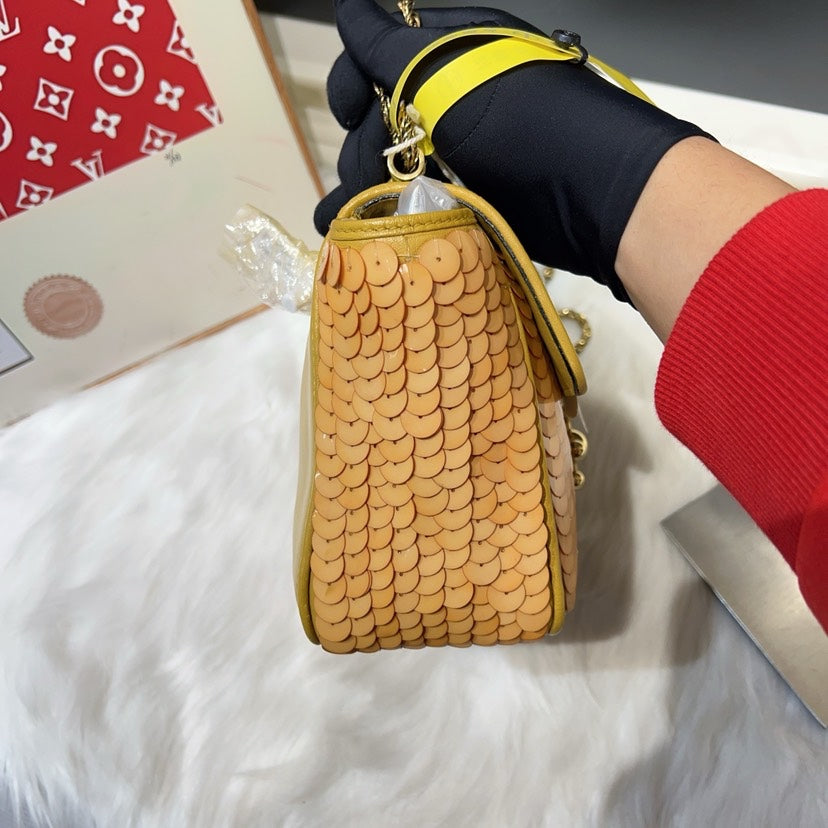 Chloe Leather and Sequin Yellow Shoulder Bag