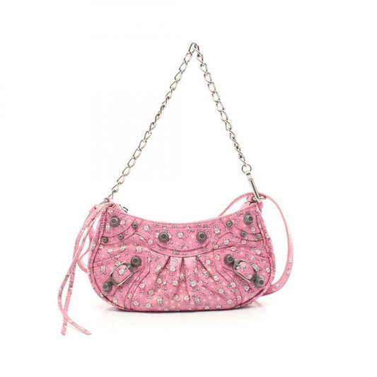 BALENCIAGA Le Cagole Mini Bag Pink Rabbit Leather 2WAY Chain Handbag