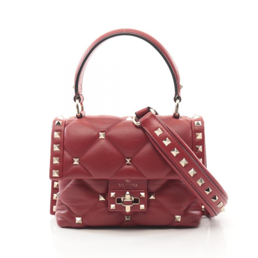 VALENTINO Rockstud Handbag Leather Burgundy 2WAY - Excellent Condition