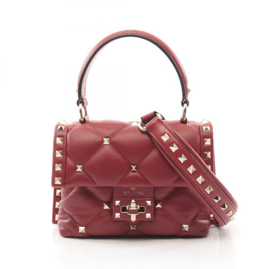 VALENTINO Rockstud Handbag Leather Burgundy 2WAY - Excellent Condition