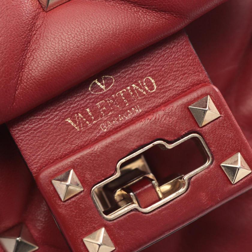 VALENTINO Rockstud Handbag Leather Burgundy 2WAY - Excellent Condition