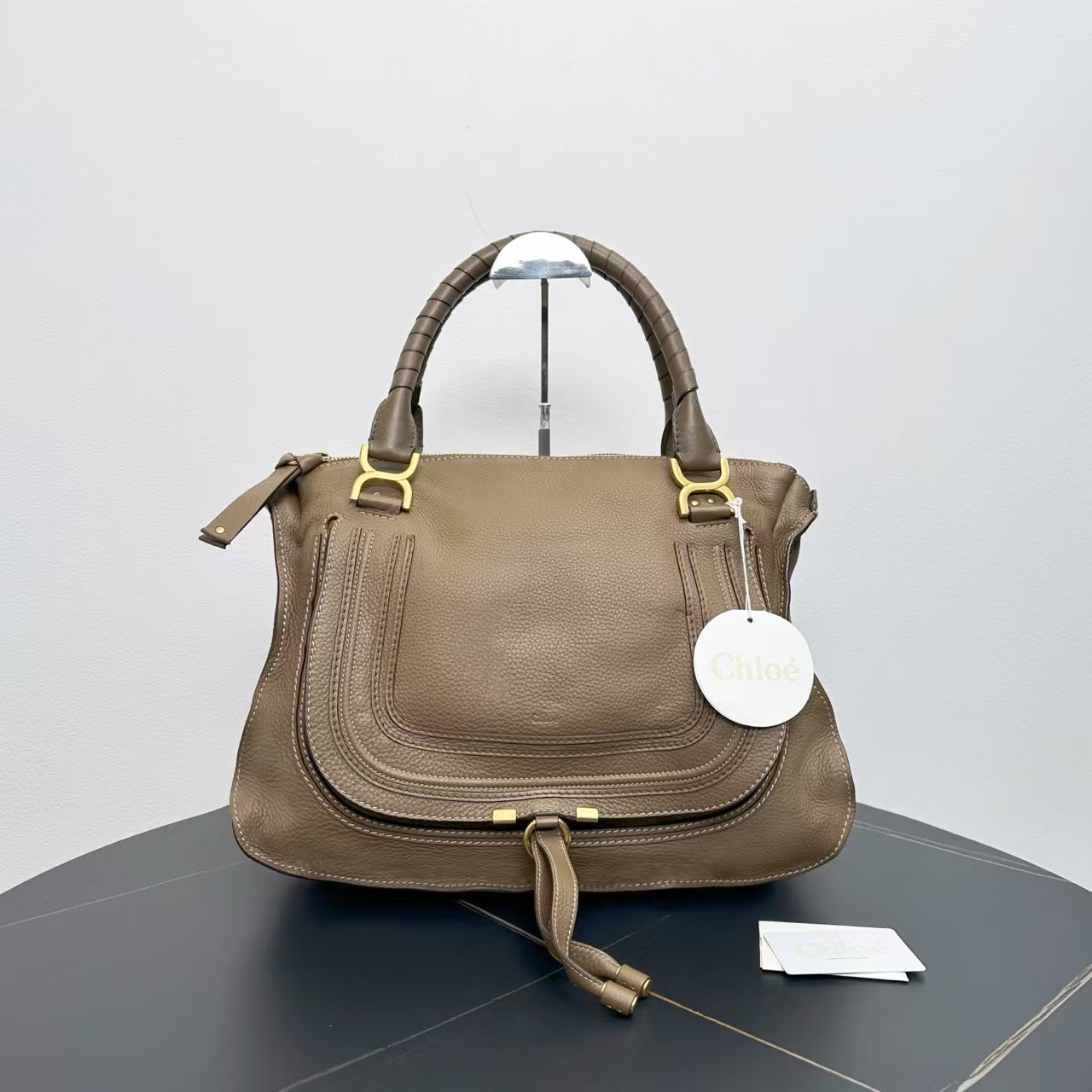 Chloe Marcie Taupe Leather Tote Bag