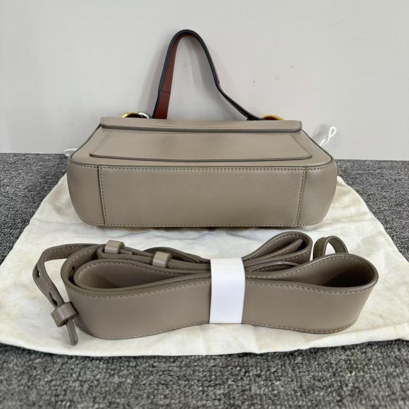 Chloe Small C Leather Shoulder Bag in Taupe