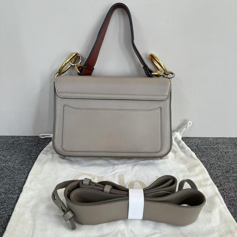 Chloe Small C Leather Shoulder Bag in Taupe