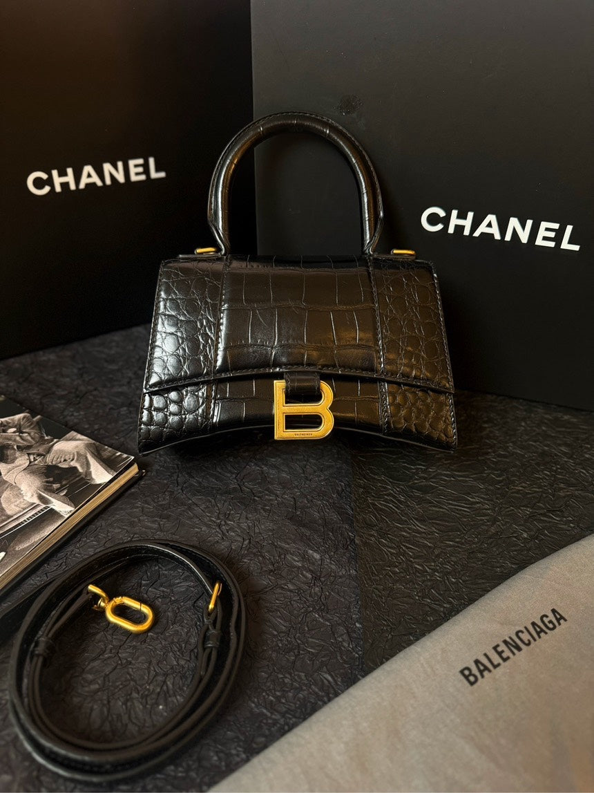 Balenciaga Hourglass Bag Black Gold Shoulder Bag