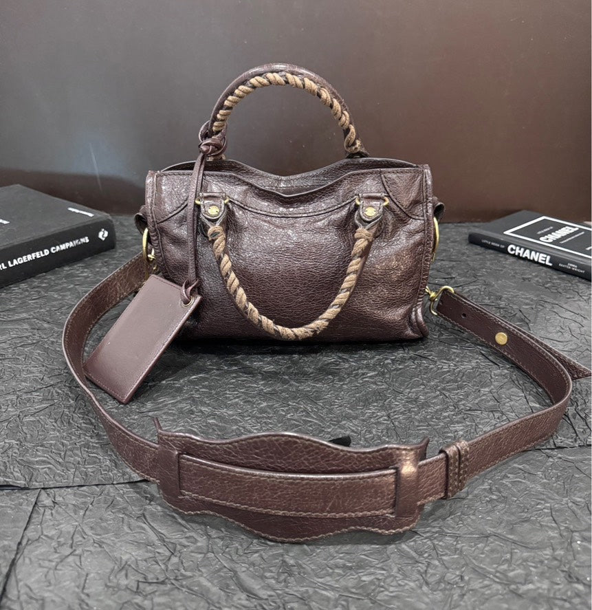 Balenciaga Brown Gold Buckle Mini Motorcycle Handheld Crossbody Bag