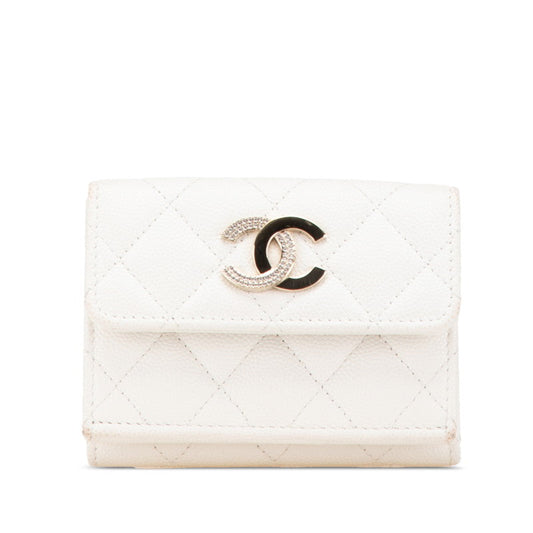 Chanel Caviar Skin Matelasse Coco Mark Rhinestone Wallet