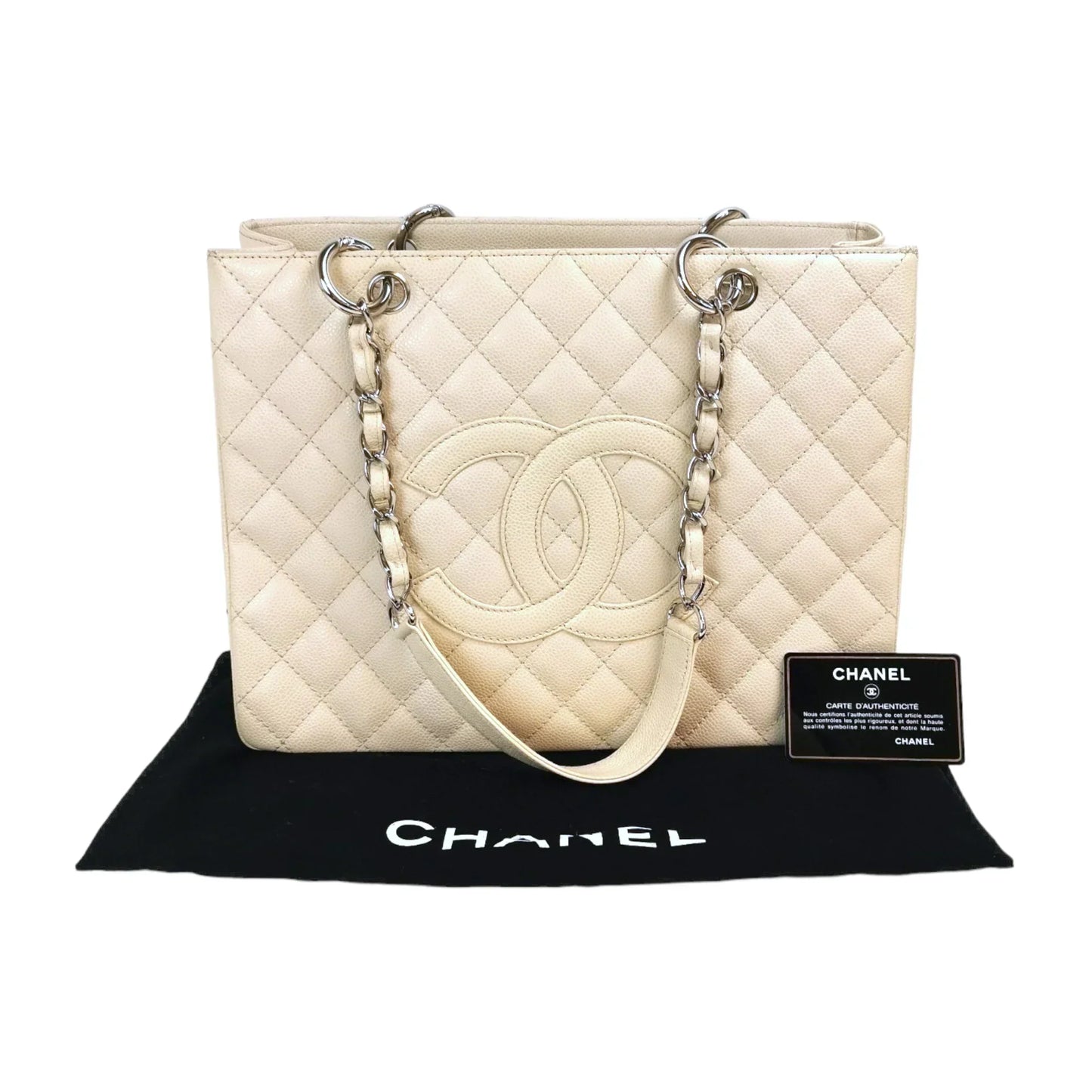 Chanel GST Beige Caviar Silver