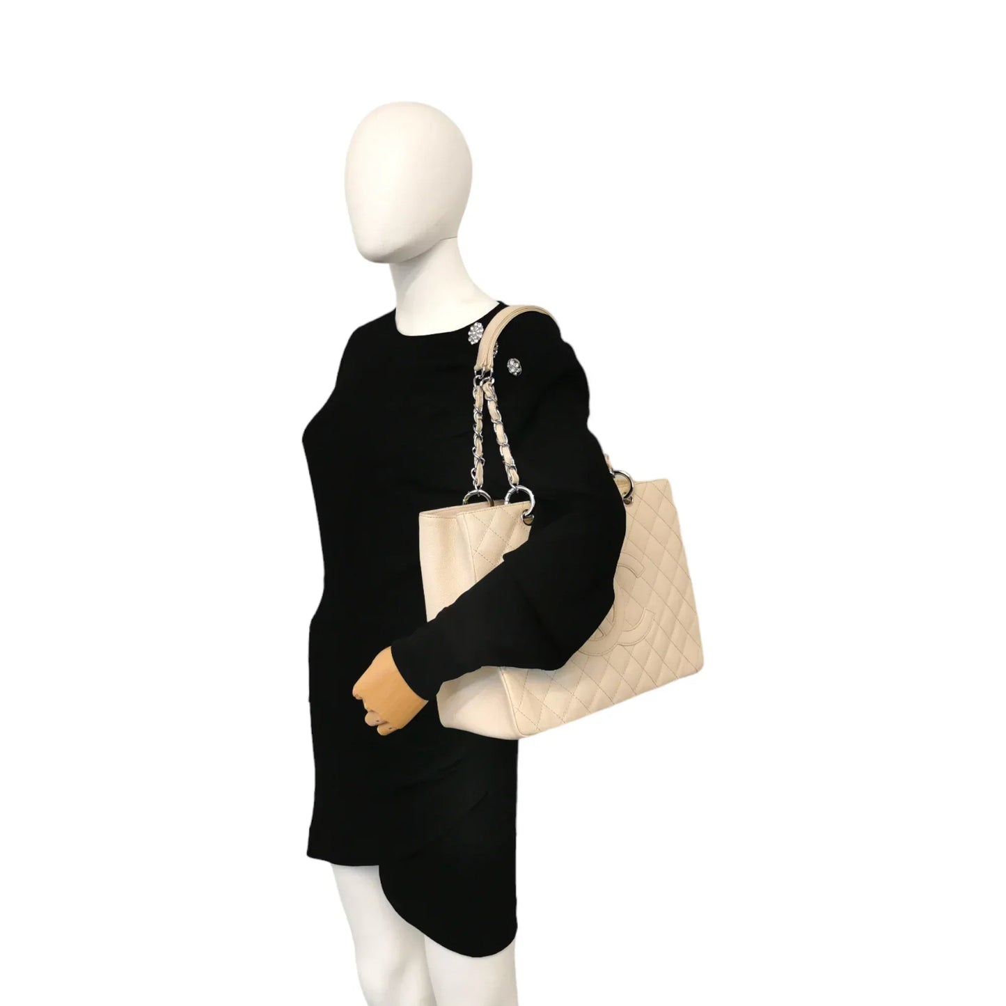 Chanel GST Beige Caviar Silver