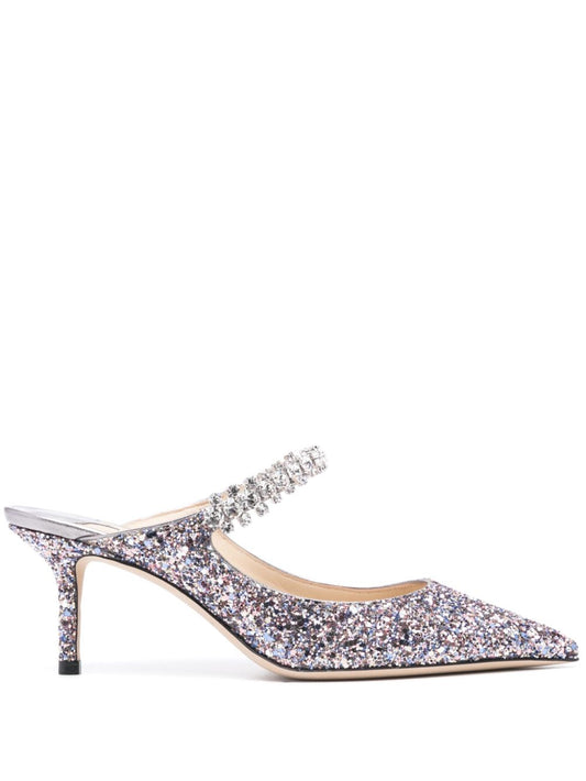 Jimmy Choo Women Bing 65 Crystal Strap Glitter Heel Mules