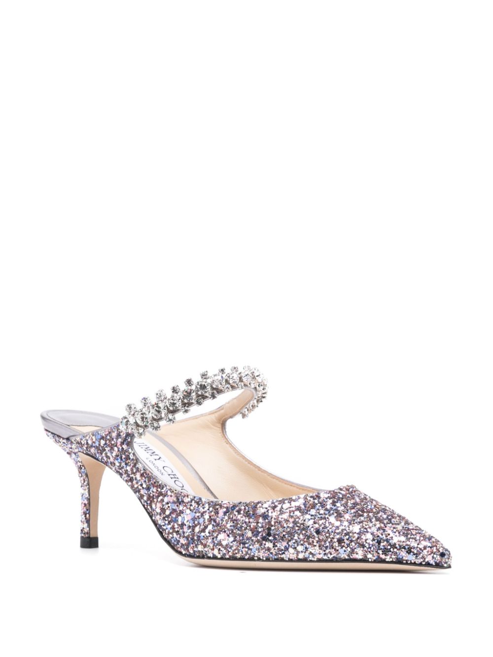 Jimmy Choo Women Bing 65 Crystal Strap Glitter Heel Mules