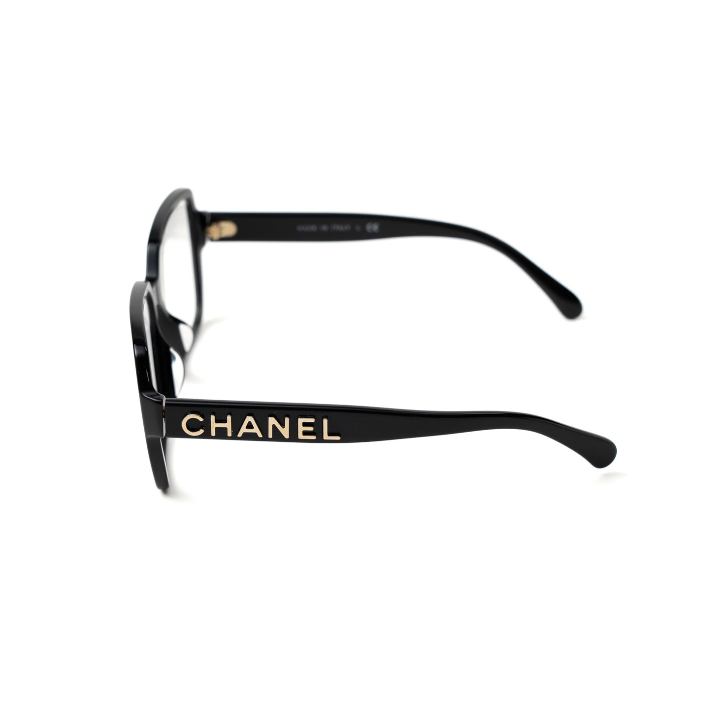 Chanel Square Glasses Frame With Letter Black Light Gold Tone