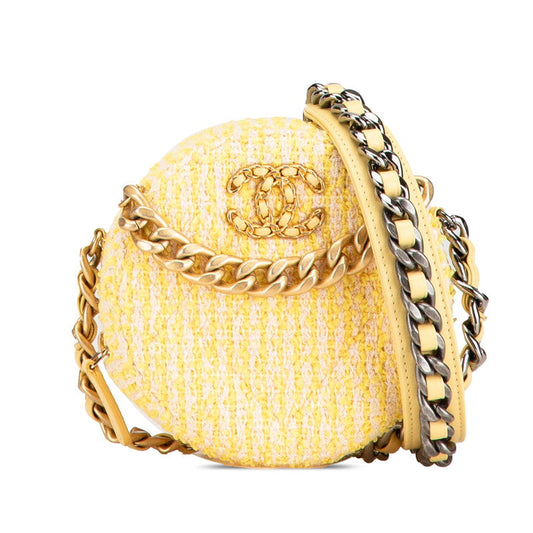 Chanel 19 Tweed Leather Round Chain Shoulder Bag