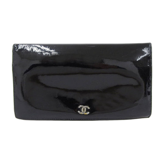 Chanel Black Patent Leather Bifold Long Wallet