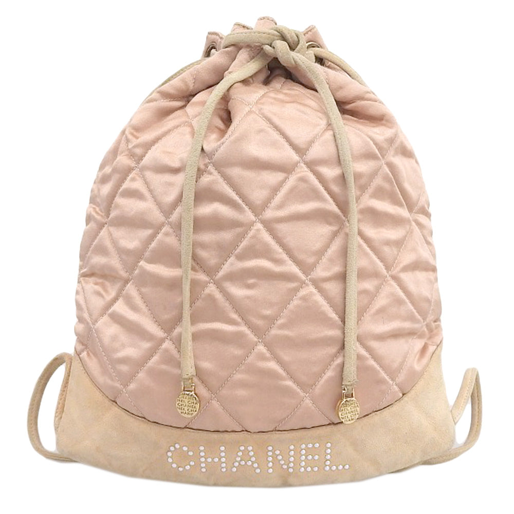 Chanel Satin Logo Backpack Pink Beige