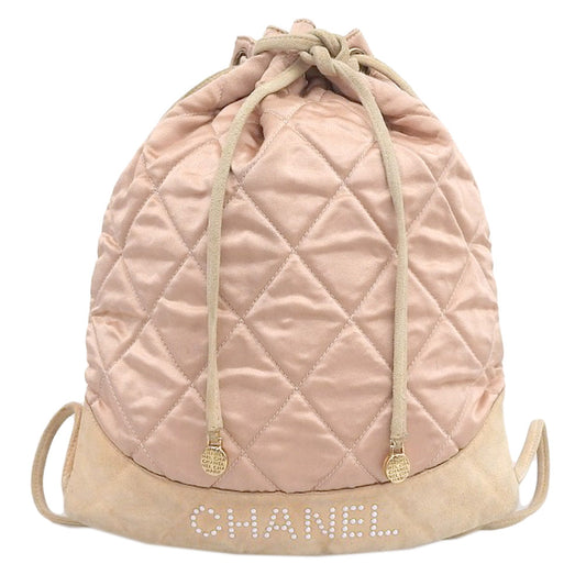 Chanel Satin Logo Backpack Pink Beige