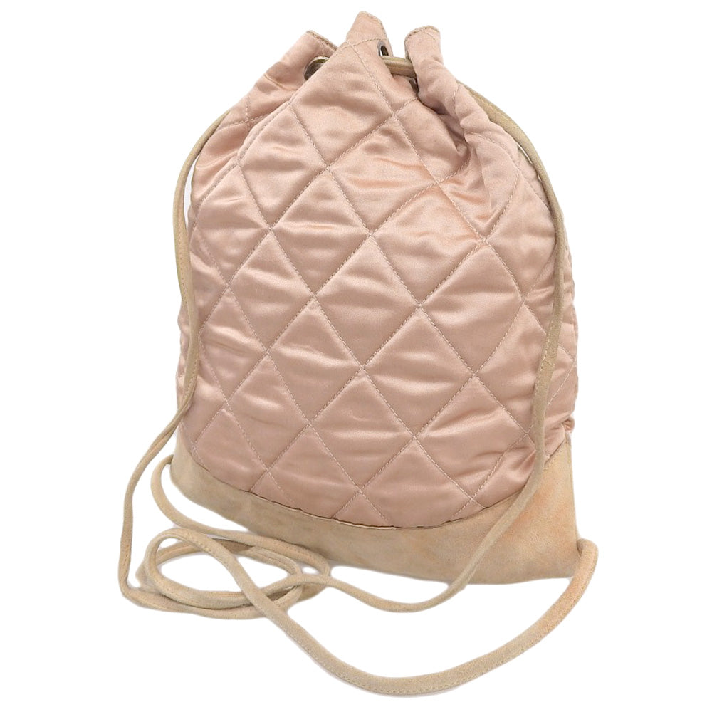 Chanel Satin Logo Backpack Pink Beige