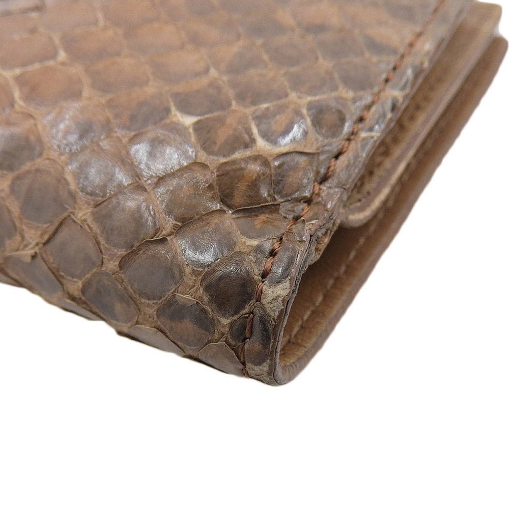 Bottega Veneta Python Leather Snap Wallet Brown