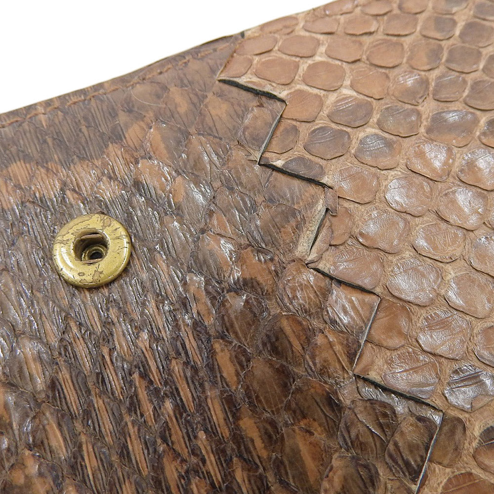 Bottega Veneta Python Leather Snap Wallet Brown