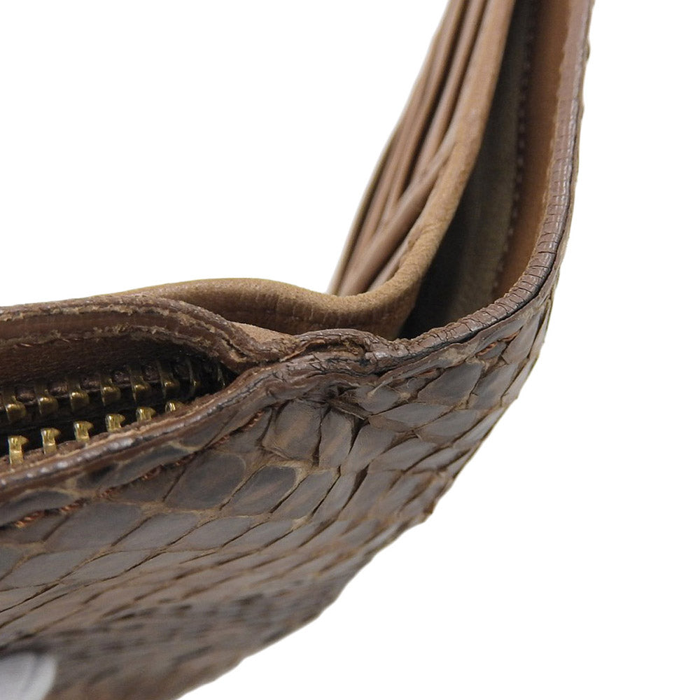 Bottega Veneta Python Leather Snap Wallet Brown