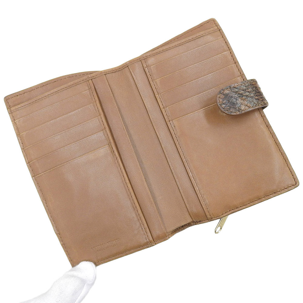 Bottega Veneta Python Leather Snap Wallet Brown