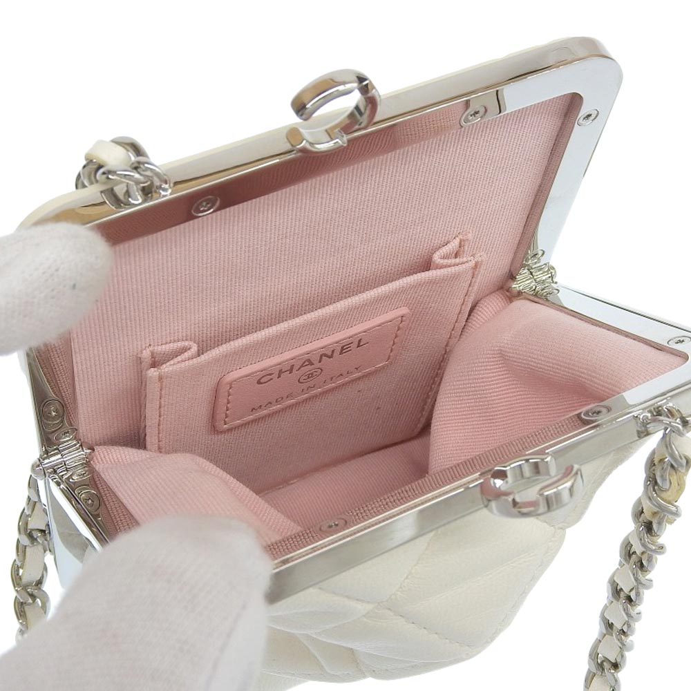 Chanel Coco Mark Chain Clutch Shoulder Bag White