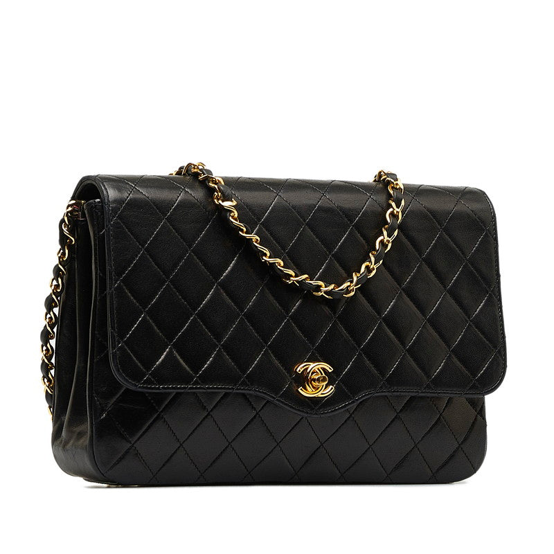 Chanel Matelasse Single Chain Shoulder Bag Black Gold Lambskin